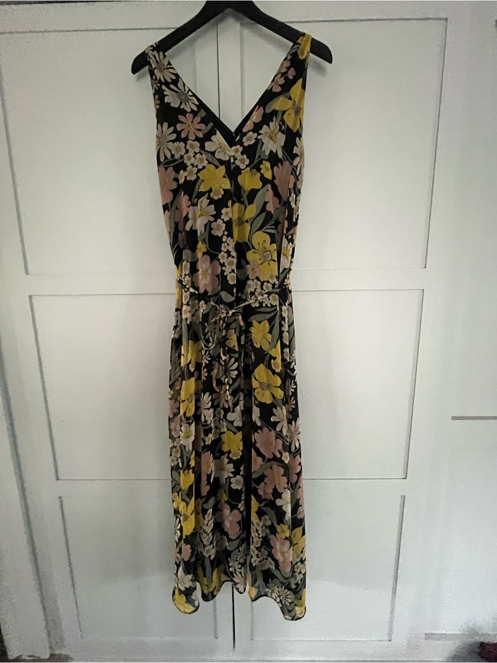 Zara Black Maxi Dress with Yellow and Pink Floral Print
